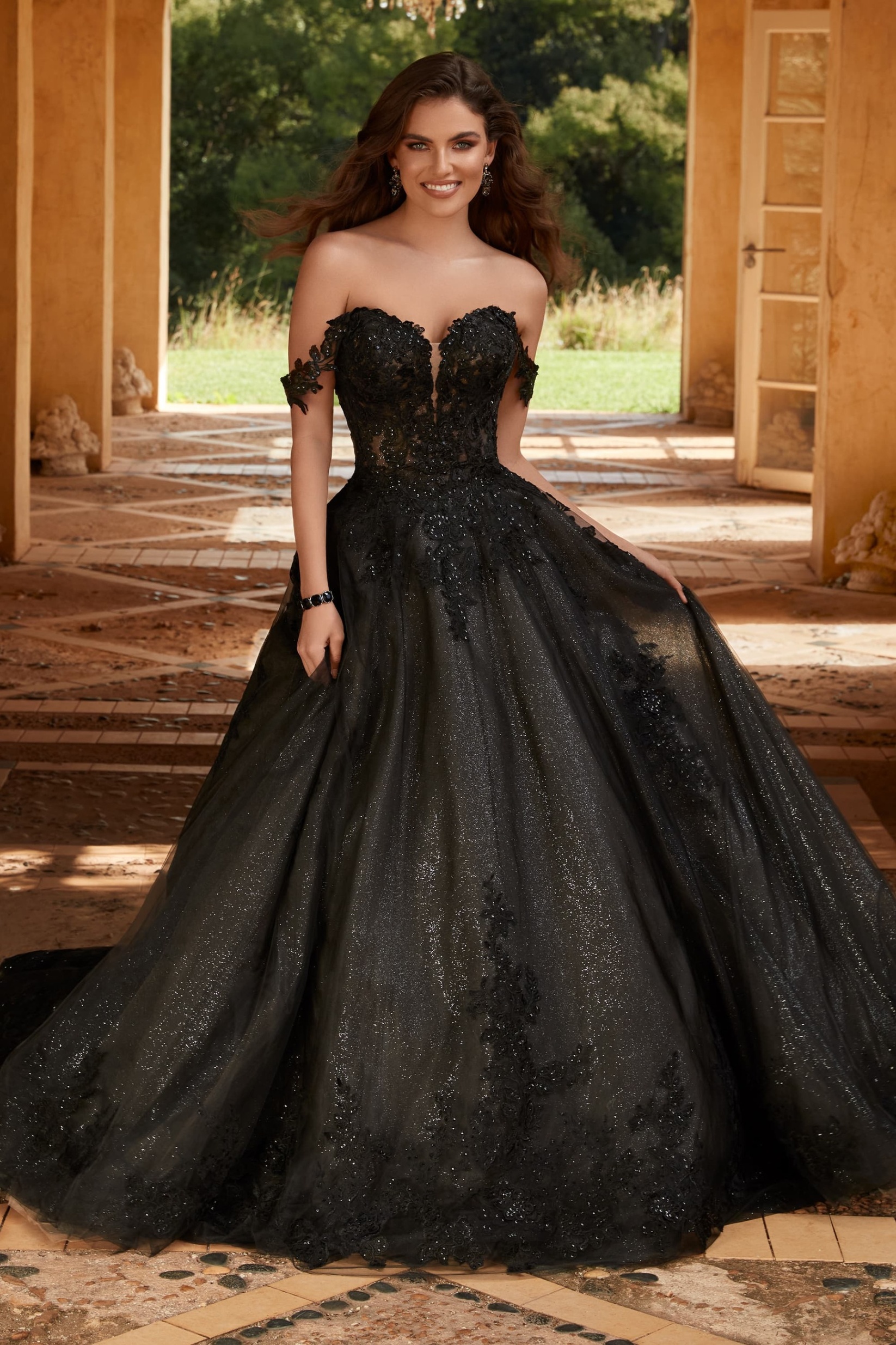 black wedding dress designer Bulan 1 Incredible Off the Shoulder Black Wedding Dress  Sophia Tolli