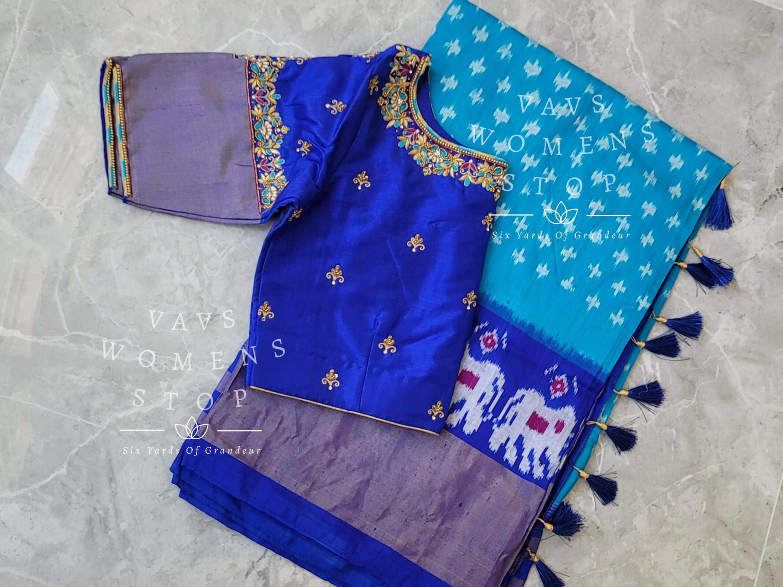 blouse designs for ikkat sarees Bulan 4 Pure Ikkat Silk Saree Maggam Blouse Size  Extends to  Ready to